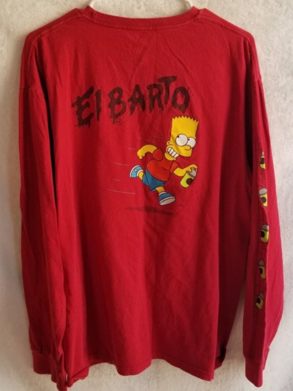 Vans & Simpsons Collab El Barto T-Shirt L Red Long Sleeve Mens Graphic Tee